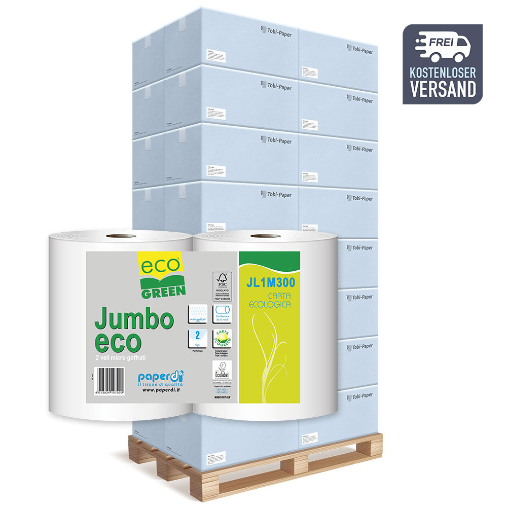 1 Palette Jumborollen Toilettenpapier Paperdi ECO Green 2-lagig Recycling weiß Ø 25cm 300m pro Rolle