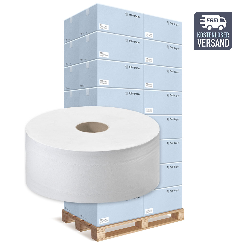 1 Palette Jumborollen Toilettenpapier 2-lagig hochweiß Zellstoff Ø 25 cm 