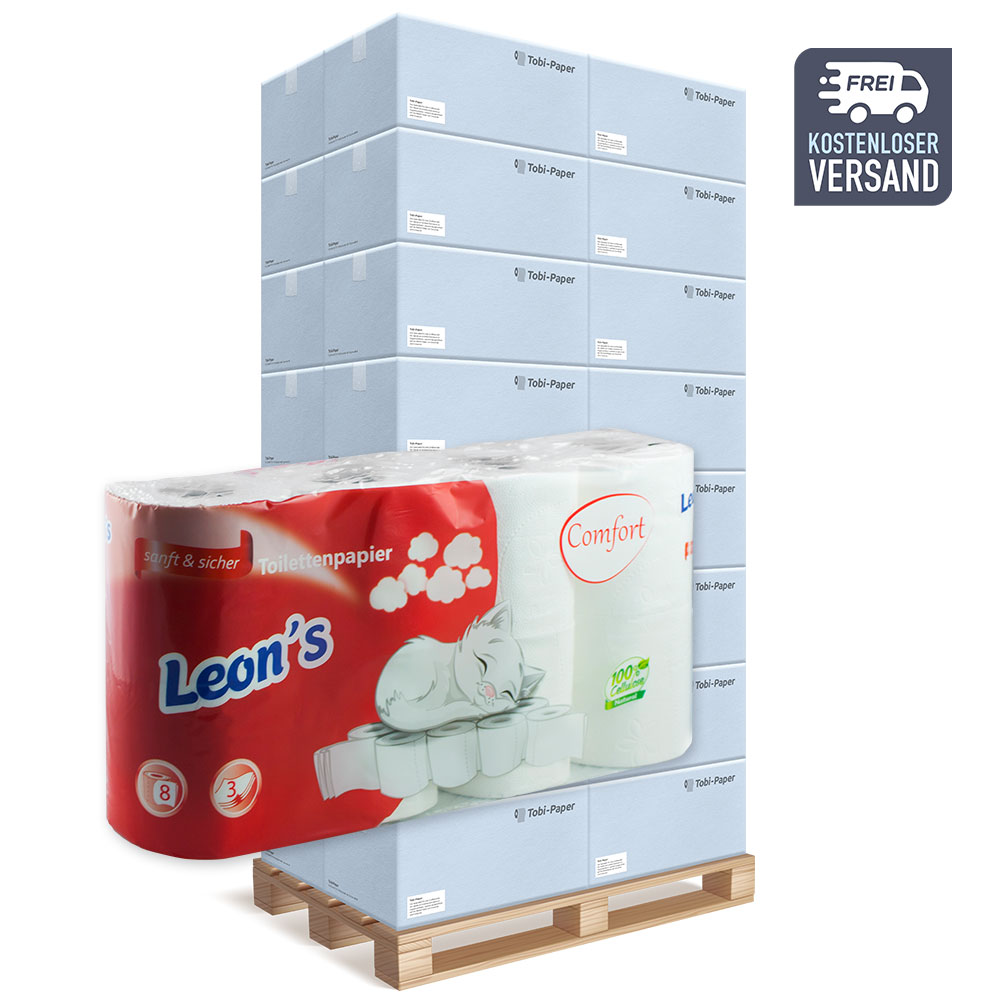 1 Palette Toilettenpapier Leon`s Comfort 3-lagig hochweiß Zellstoff 64 Rollen pro VE Pal. mit 2112 Rollen 