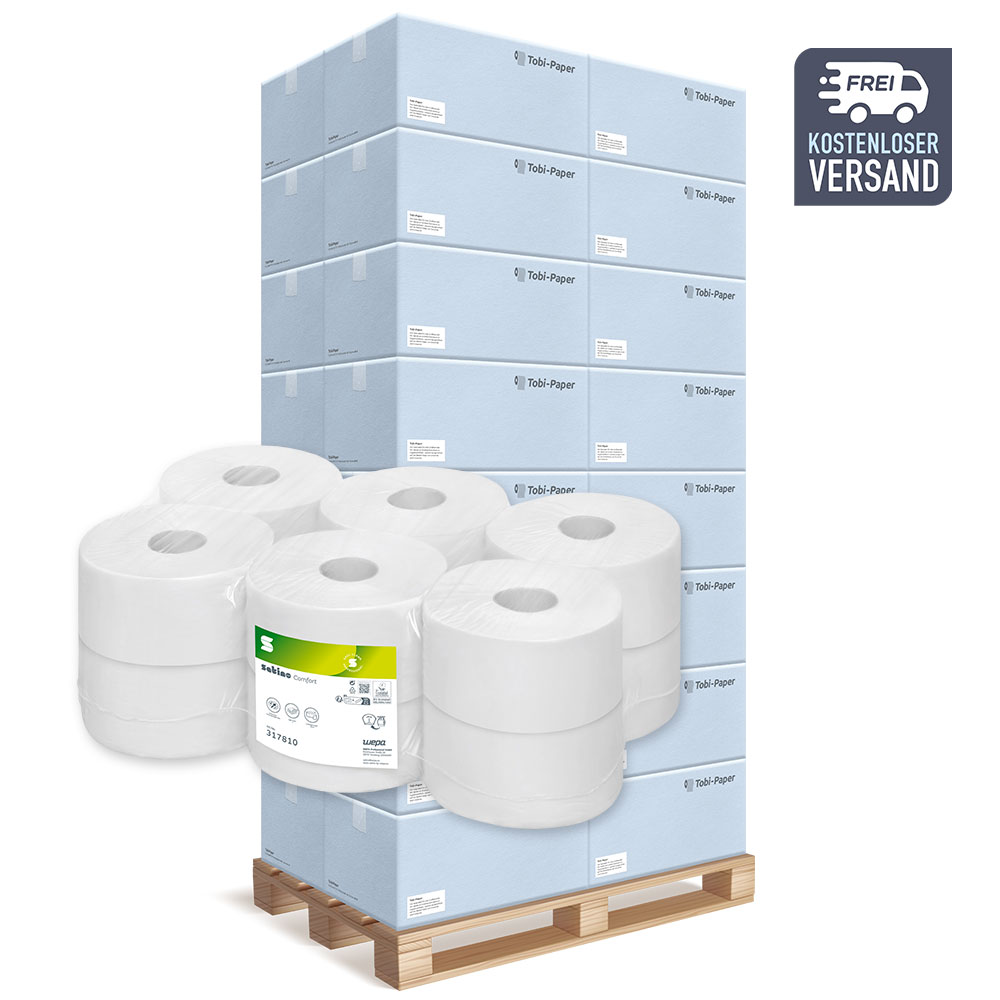 1 Palette Jumborollen Toilettenpapier Wepa Satino Comfort 2-lagig Recycling hochweiß Ø 18cm 180m pro Rolle 
