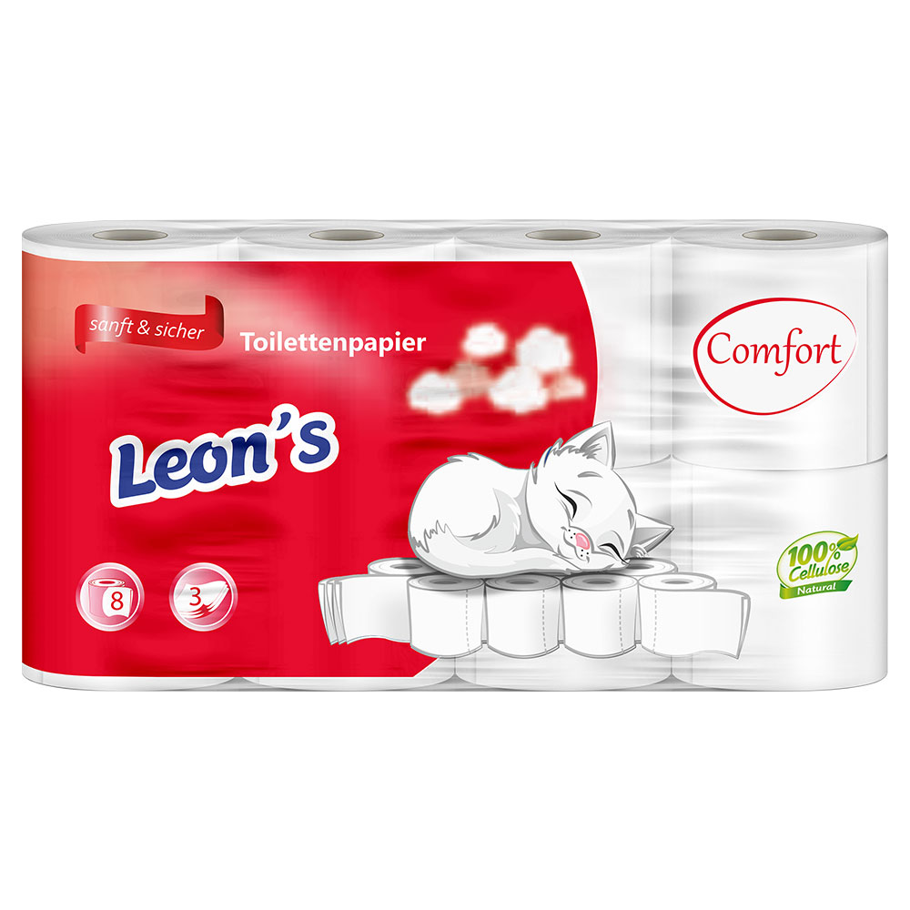 Toilettenpapier Leon's Comfort 3-lagig Zellstoff hochweiß 250 Blatt - Palette (33 VE)