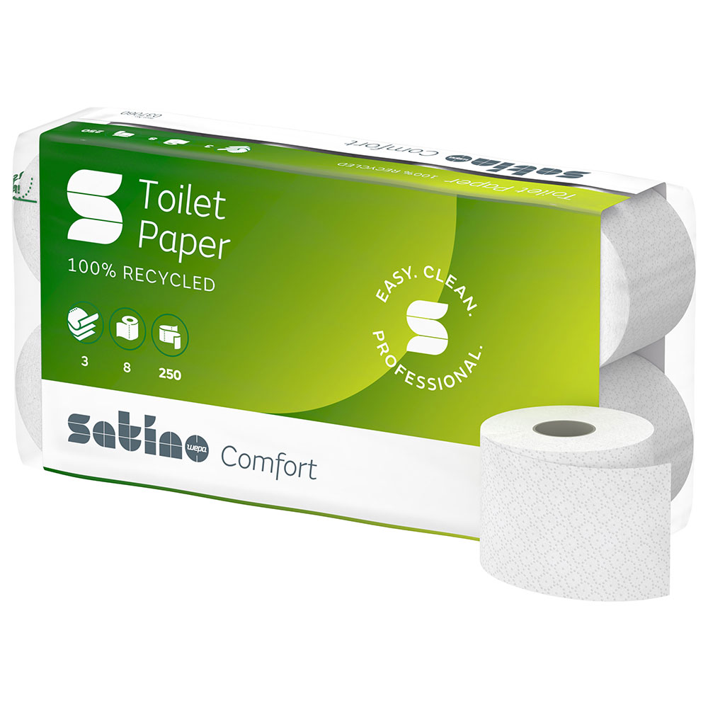 Toilettenpapier Wepa Satino Comfort 3-lagig Zellstoff hochweiß 250 Blatt - Palette (18 VE)