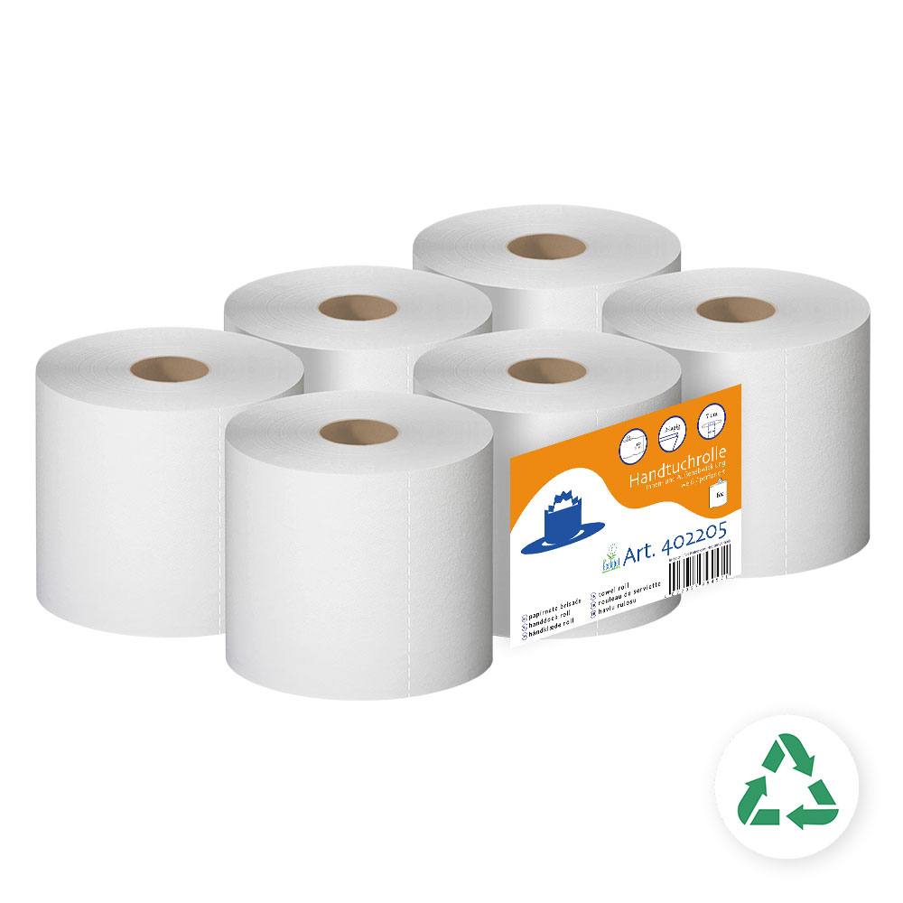 Handtuchrollen 2-lagig Recycling weiß 17,8cm Breite 7cm Hülse - 6er Pack