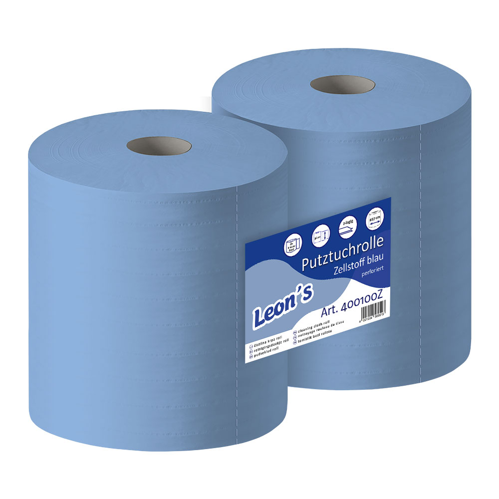 Putzrollen 2-lagig Zellstoff blau 31x36cm 1000 Blatt - 2er Pack