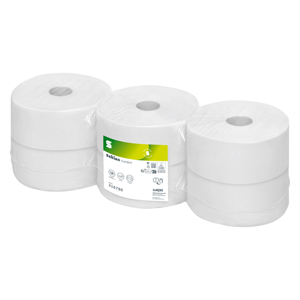 1 Palette Jumborollen Toilettenpapier Wepa Satino Comfort 2-lagig Recycling hochweiß Ø 24cm 320m pro Rolle 270 Rollen